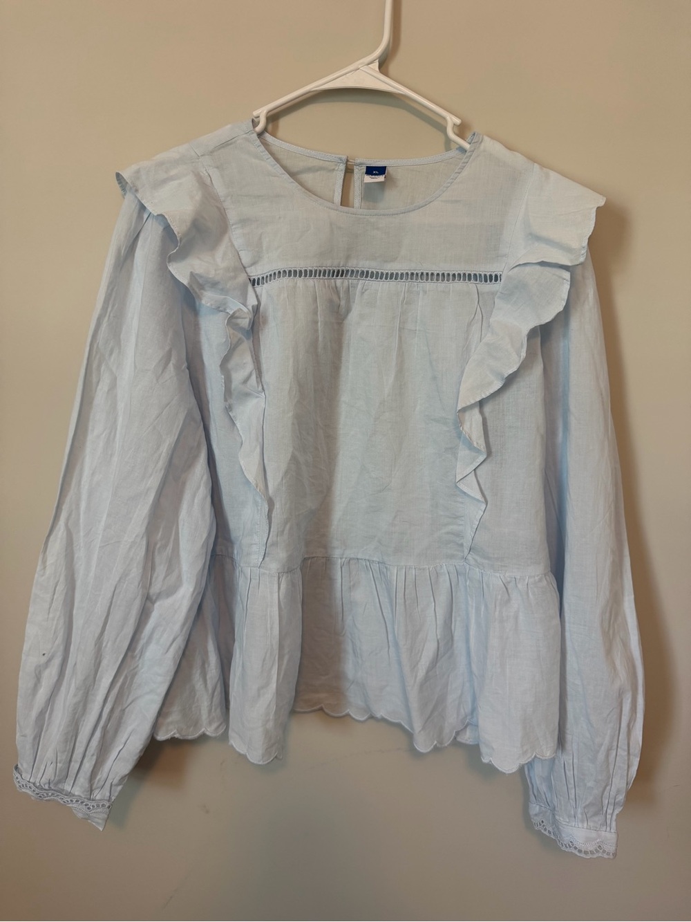 Old Navy Light Blue Ruffle Peasant Blouse